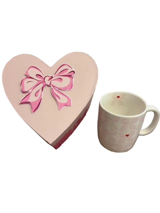 Valentines Pink Bow Coffee/Tea Mug with Decorative Confetti Box