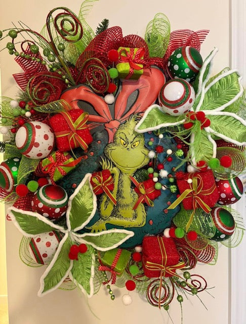 Whimsical Grinch Christmas Wreath (contact for availability)