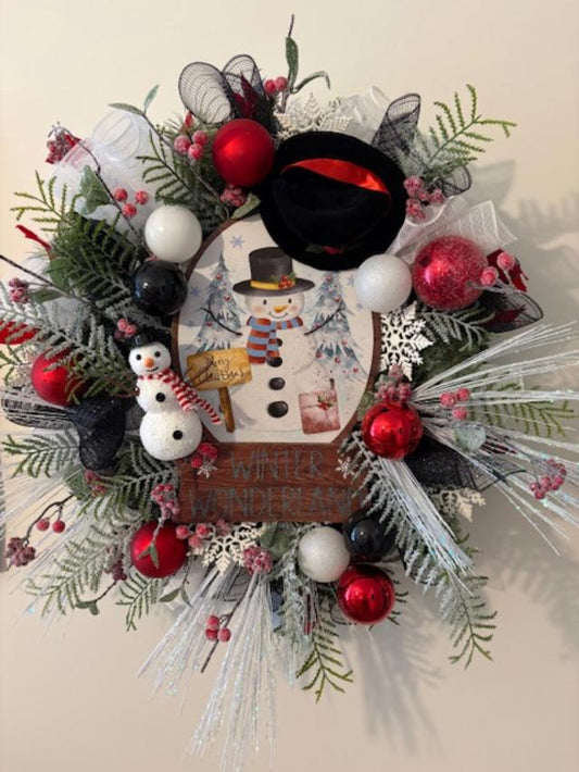 Fun Black and White Snowman Wreath